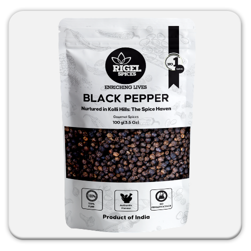 Whole black pepper 100g from Kolli Hills premium peppercorns